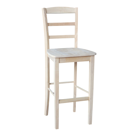 International Concepts Madrid Bar Height Stool, 30" Seat Height, Unfinished S-403